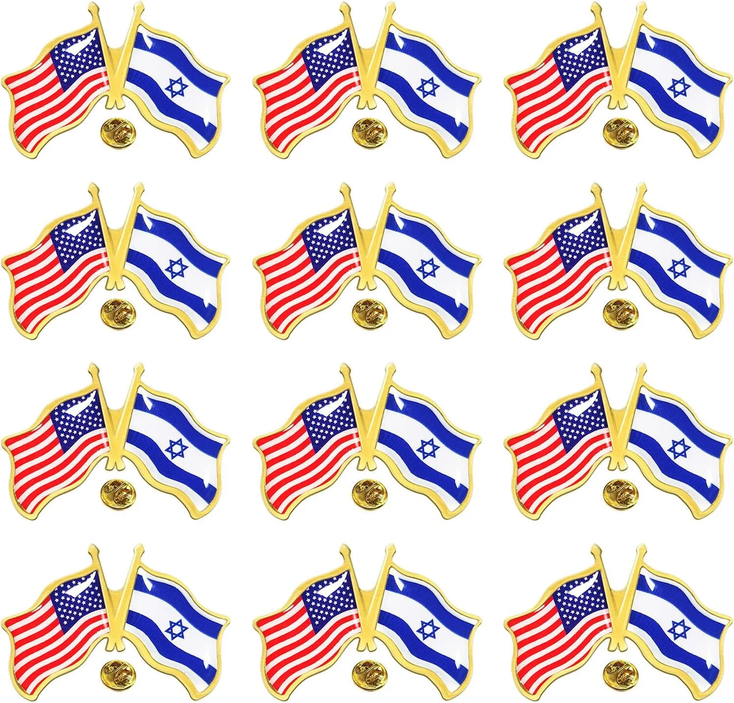 America Israel Flag Lapel Pins, Metal Friendship Pin for Tie Hat Cuff Bag, Pins Badge Souvenir for Men Women