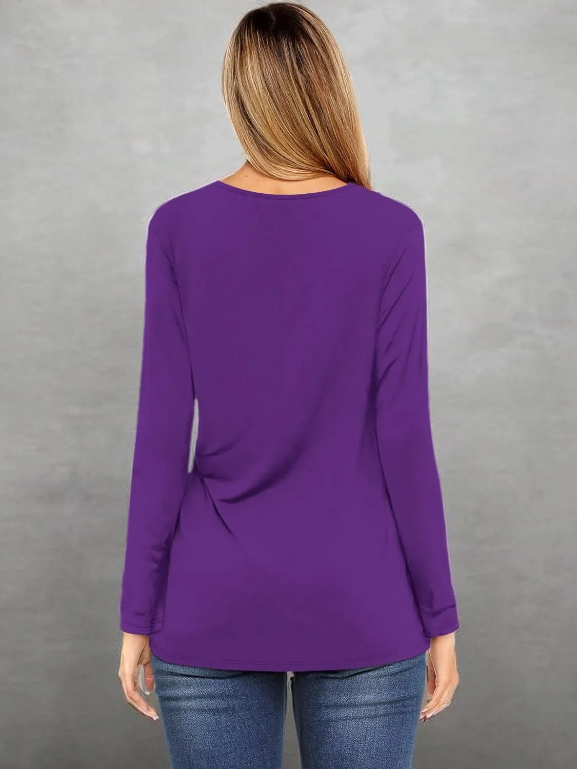 Amoretu Tops for Women Basic Long Sleeve T Shirts Plain Casual Loose Fit Round Neck Tee for Fall Clothing