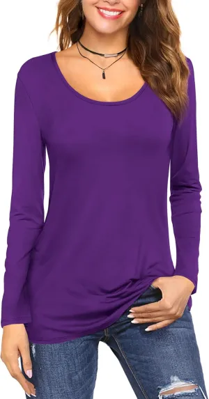 Amoretu Tops for Women Basic Long Sleeve T Shirts Plain Casual Loose Fit Round Neck Tee for Fall Clothing
