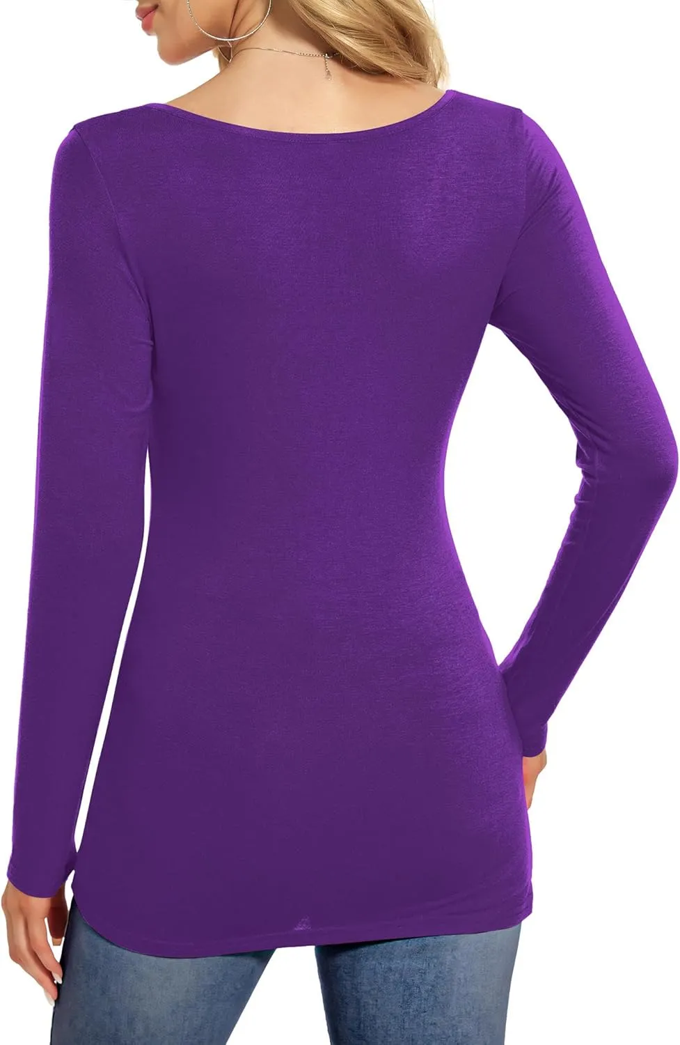 Amoretu Tops for Women Basic Long Sleeve T Shirts Plain Casual Loose Fit Round Neck Tee for Fall Clothing
