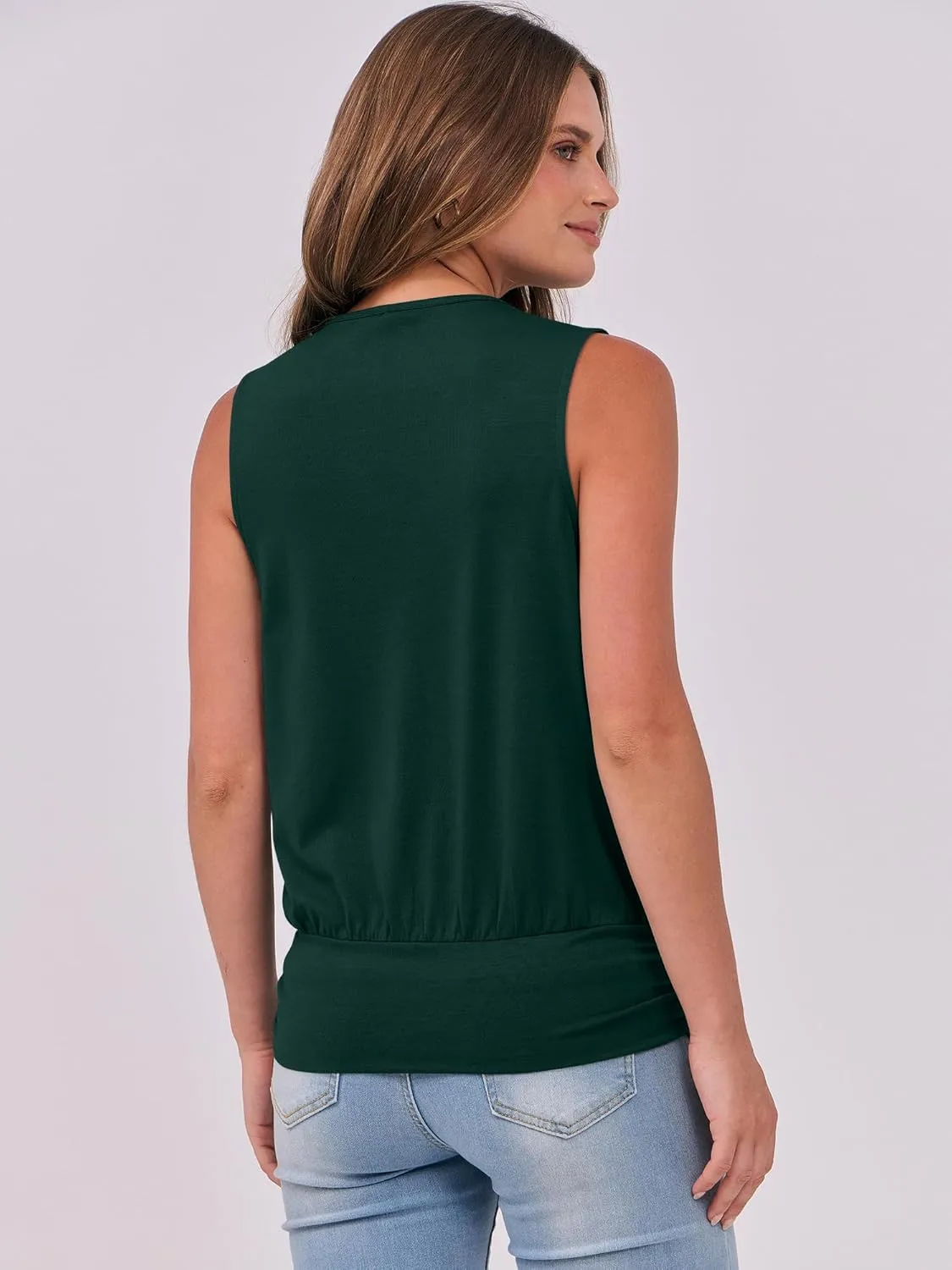 ANRABESS Womens V Neck Tank Tops Wrap Banded Hem Shirts Sleeveless Ruched Going Out Blouse 2025 Summer Fashion Clothing