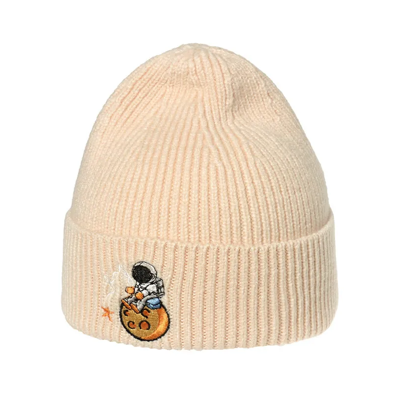 Astronaut Embroidery Woolen Knitted Beanies