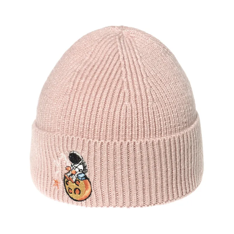Astronaut Embroidery Woolen Knitted Beanies