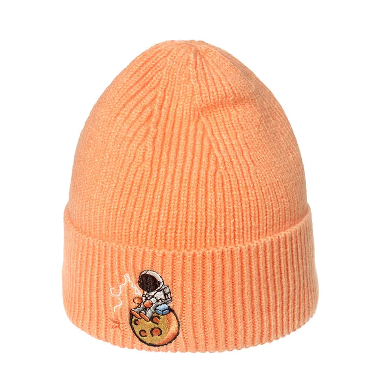 Astronaut Embroidery Woolen Knitted Beanies