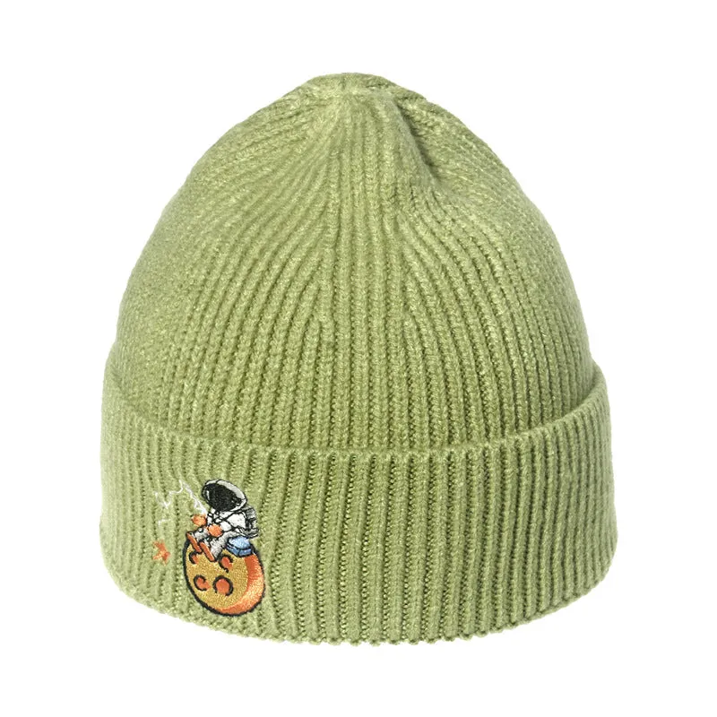 Astronaut Embroidery Woolen Knitted Beanies