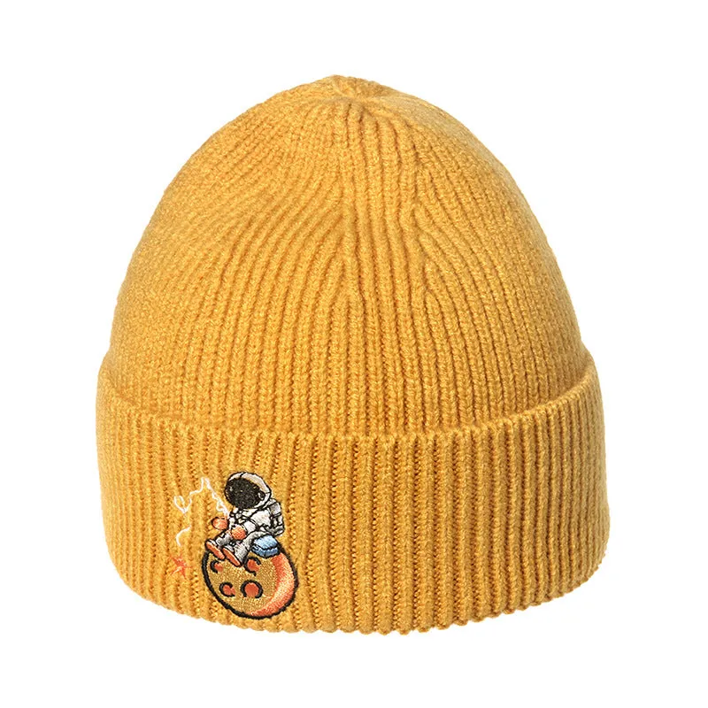 Astronaut Embroidery Woolen Knitted Beanies
