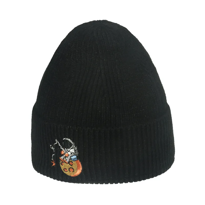 Astronaut Embroidery Woolen Knitted Beanies