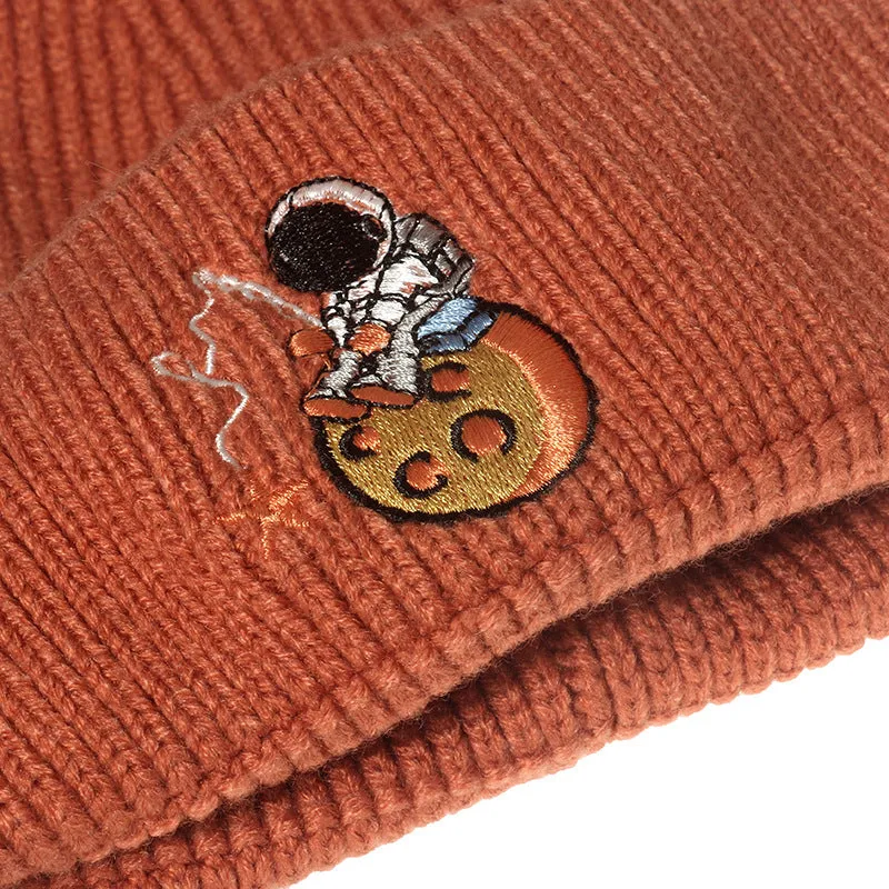 Astronaut Embroidery Woolen Knitted Beanies