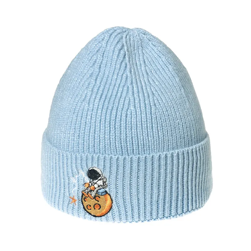 Astronaut Embroidery Woolen Knitted Beanies