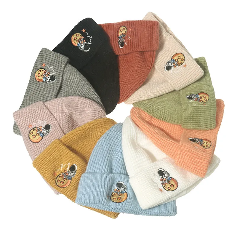 Astronaut Embroidery Woolen Knitted Beanies