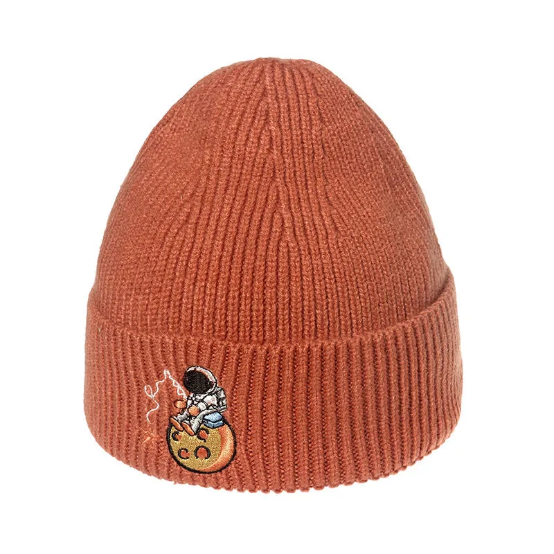 Astronaut Embroidery Woolen Knitted Beanies