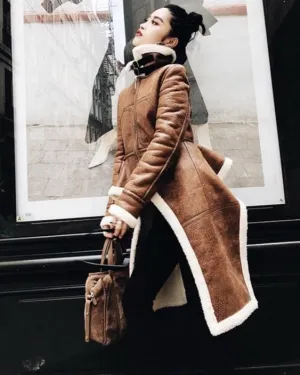 Asymmetrical Fluffy Lined Overcoat