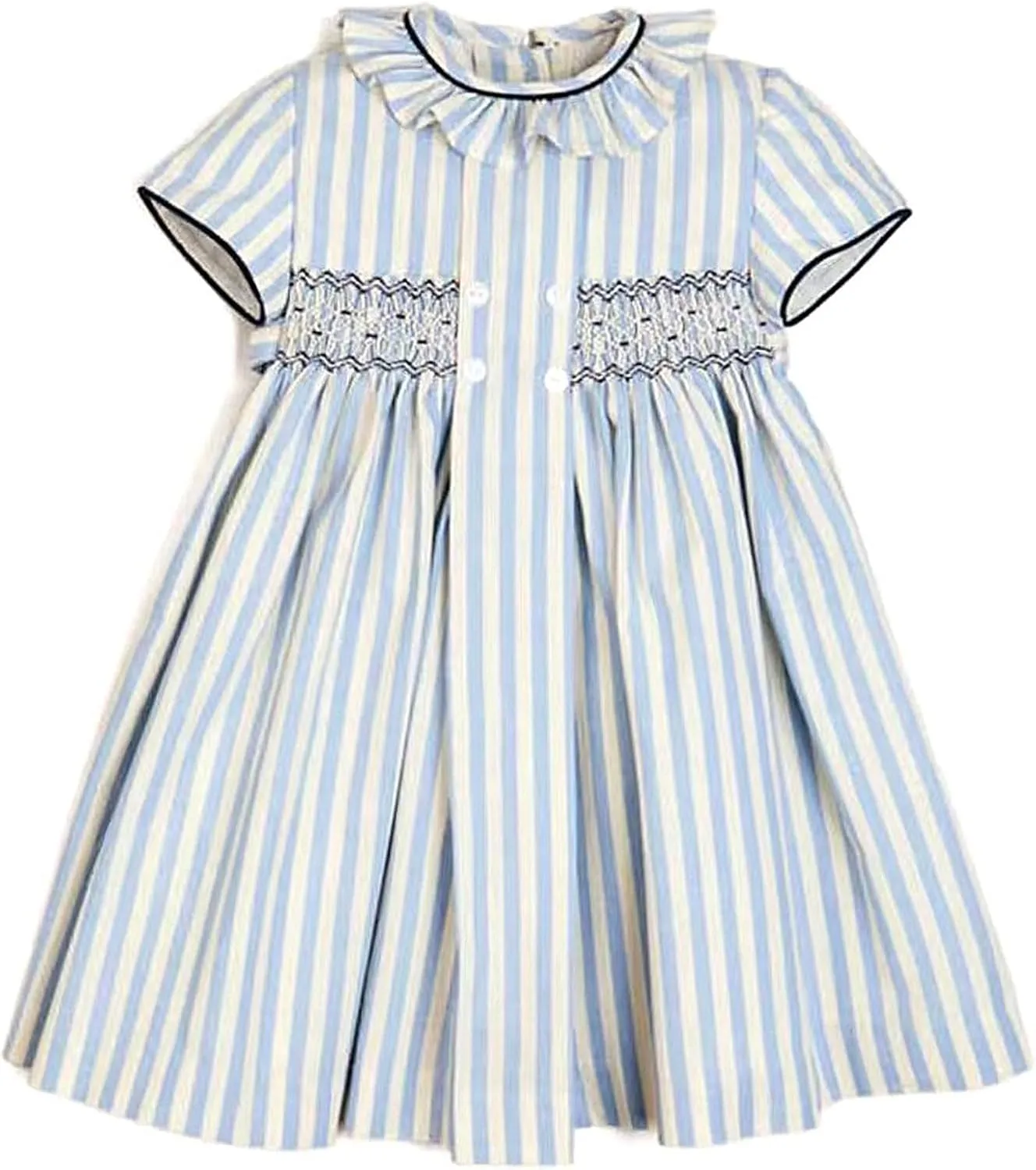 Baby Girls Long Sleeve Smocking Clothing Toddler Fall Floral Smocked Dress Vintage Dresses for Christmas Birthday Holiday