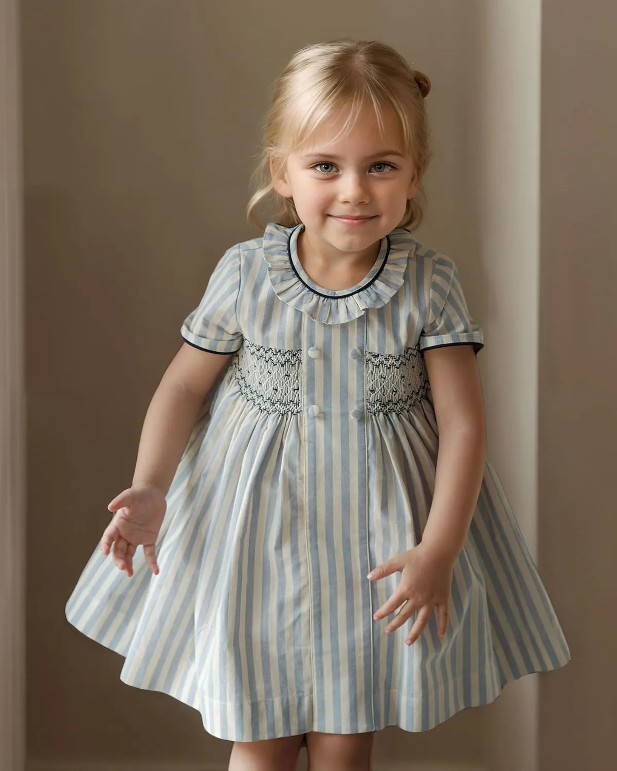 Baby Girls Long Sleeve Smocking Clothing Toddler Fall Floral Smocked Dress Vintage Dresses for Christmas Birthday Holiday
