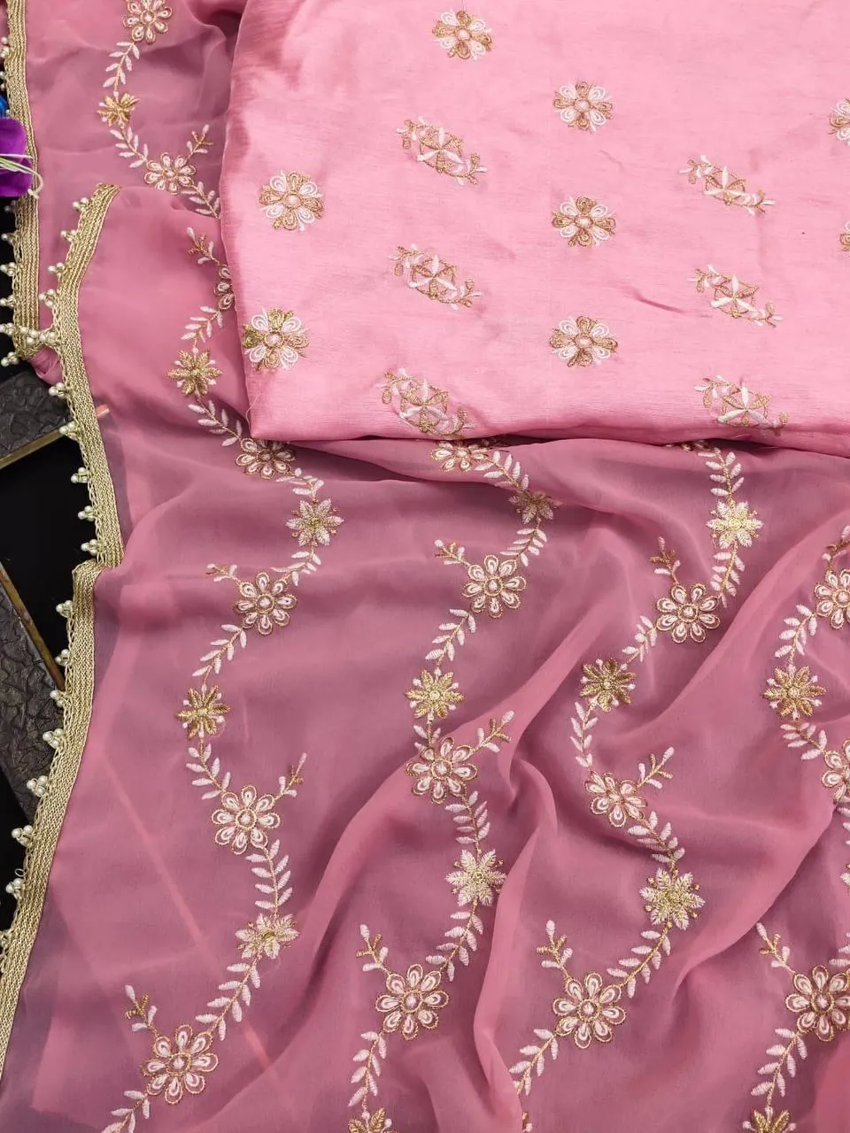Baby Pink Georgette Silk Embroidery Saree