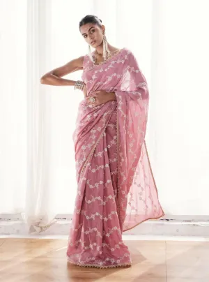 Baby Pink Georgette Silk Embroidery Saree