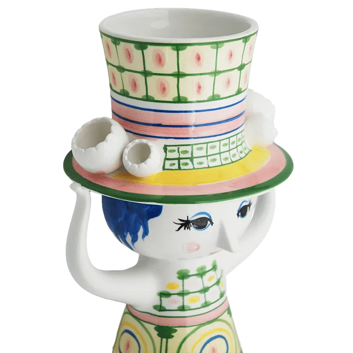 Bjørn Wiinblad Lady with Hat Vase, Green, H: 9.6''