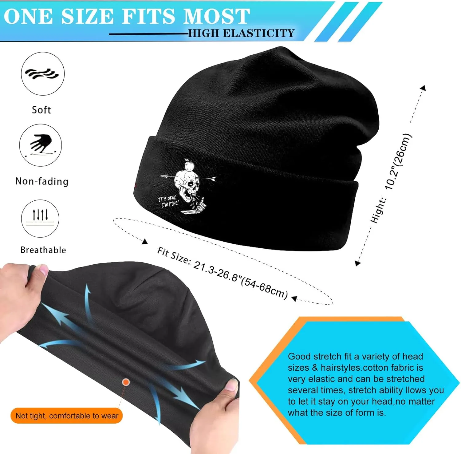 Black Beanie for Men Skull Beanie Knitted Hat Mens Winter Hat Beanies Hats for Men Women
