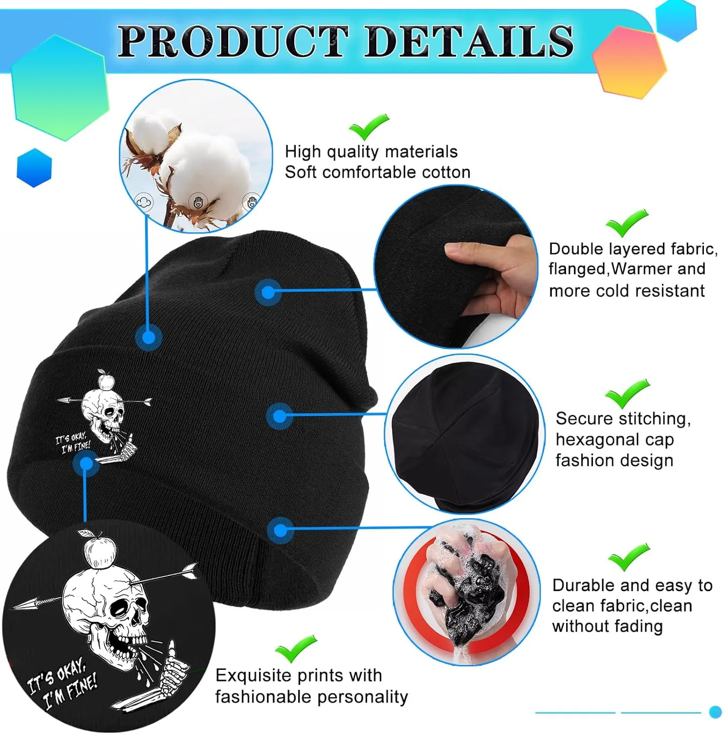 Black Beanie for Men Skull Beanie Knitted Hat Mens Winter Hat Beanies Hats for Men Women