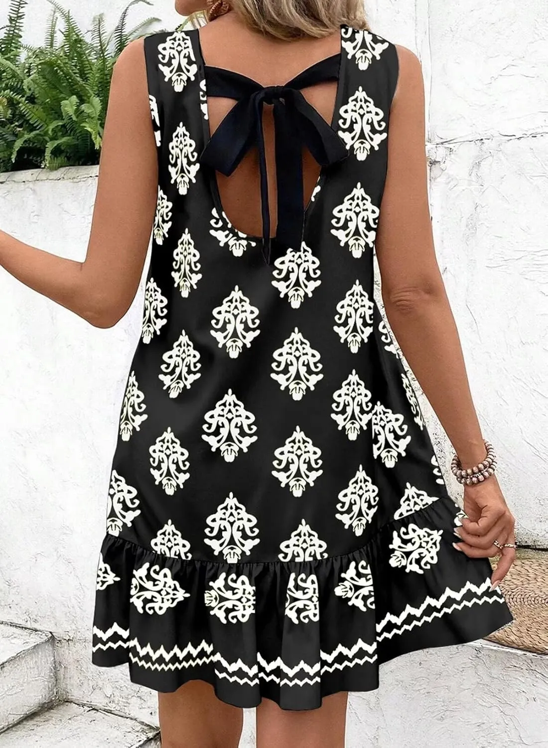 BLENCOT Womens Floral Dress Sleeveless Ruffle Mini Summer Casual Dresses