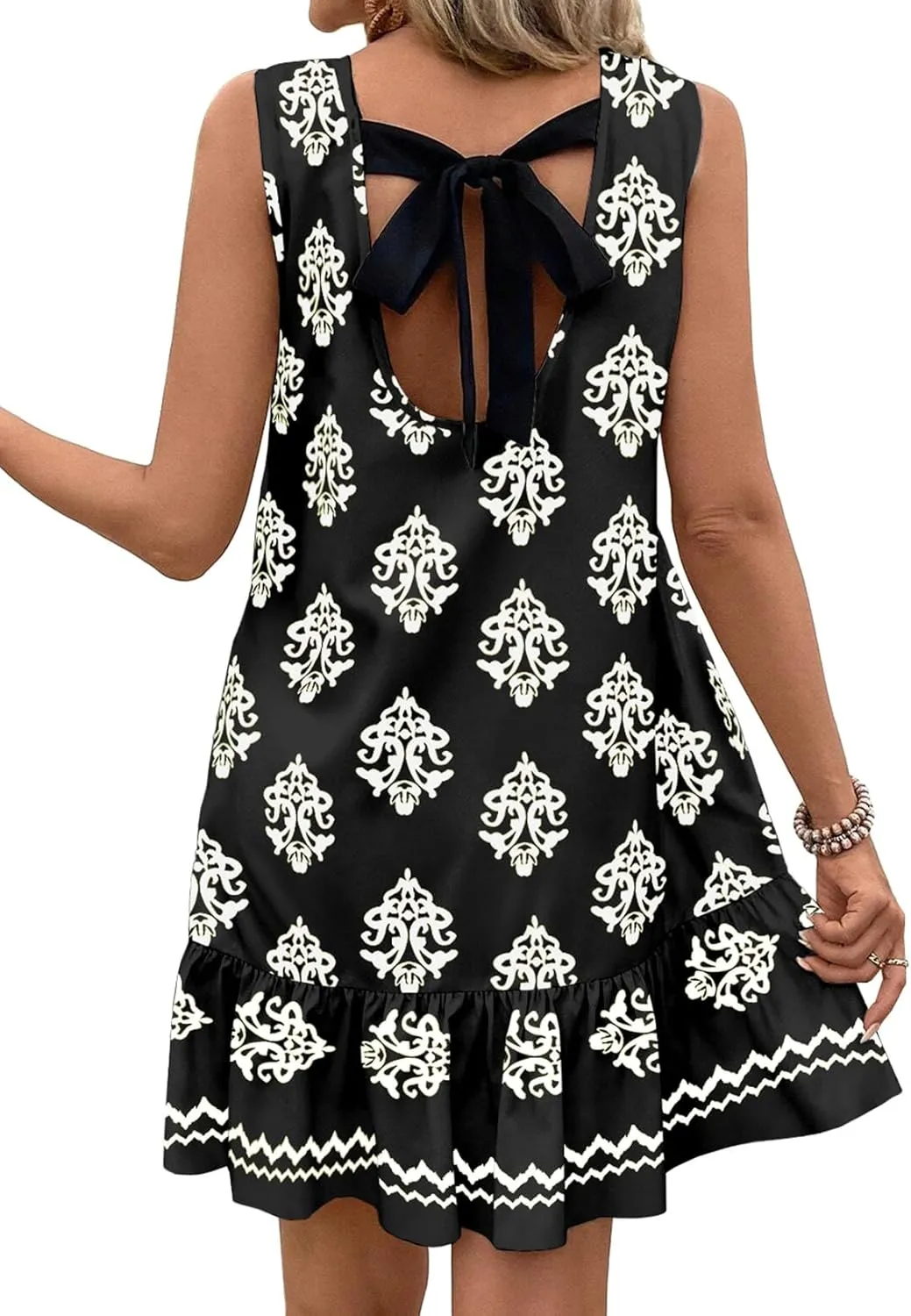 BLENCOT Womens Floral Dress Sleeveless Ruffle Mini Summer Casual Dresses