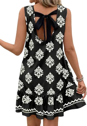 BLENCOT Womens Floral Dress Sleeveless Ruffle Mini Summer Casual Dresses