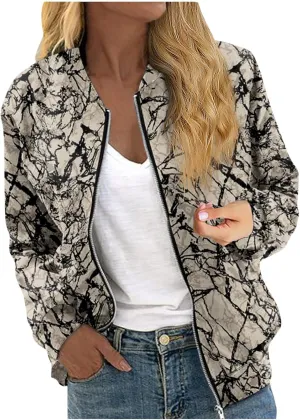 Bomber Jacket Women Lightweight Comfy Coats Casual Zip Up Windproof Windbreaker Floral Pattern Fashion Outerwears