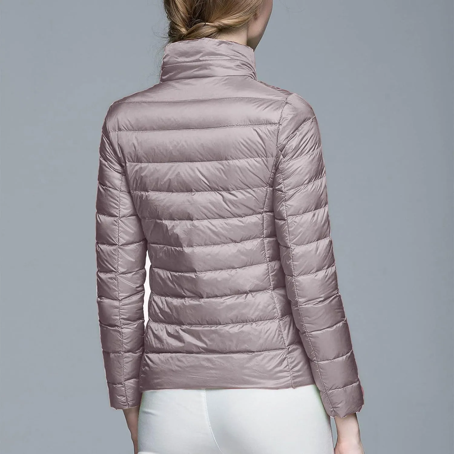 BOXIACEY Winter Coats for Women Solid Packable Puffer Down Jackets Warm Parkas Stand Collar Long Sleeve Outwear with Pockets