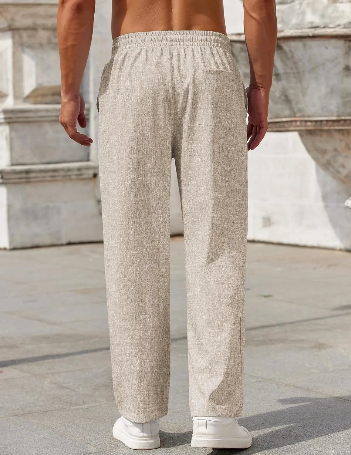 COOFANDY Mens Casual Pants Drawstring Elastic Waist Pants Linen Summer Beach Pants