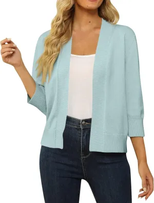 Cropped Cardigan Sweaters for Women Lightweight 3/4 Sleeve Open Front Short Shrugs Cardigans Fall Sweater Jacket Tops