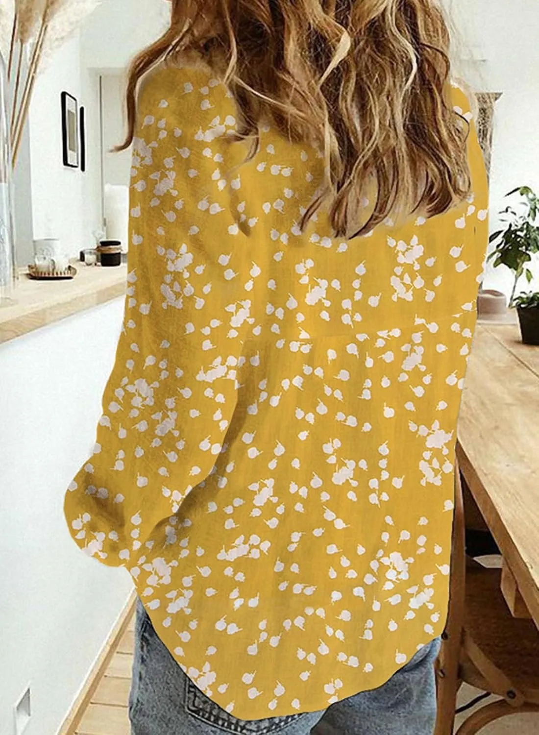 Dokotoo Women's Casual V Neck Alicia Floral Print Roll Up Long Sleeve Chiffon Button Down Blouses Bohemian Top Shirts