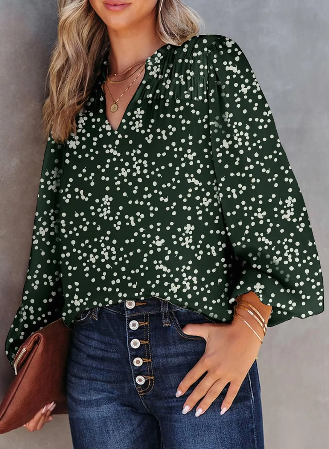 Dokotoo Women's Casual V Neck Alicia Floral Print Smocked Long Sleeve Chiffon Blouses Bohemian Top Shirts
