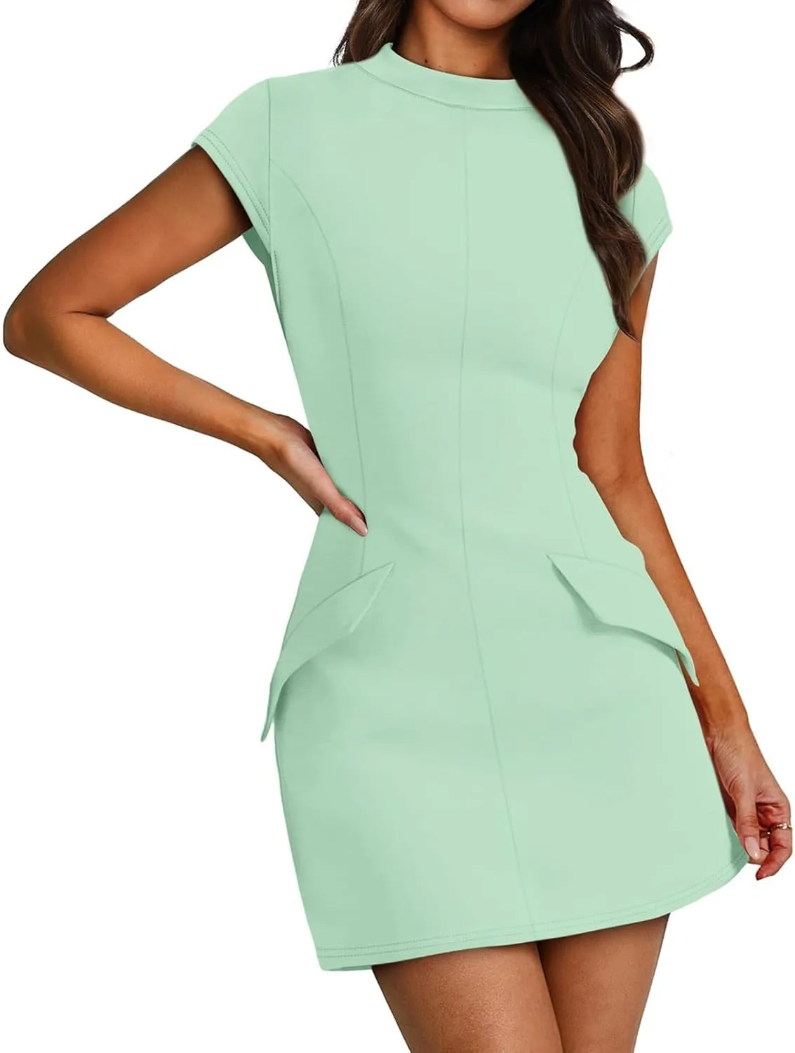 Dresses for Women 2025 Summer Beach Vacation Clothes Spring Short Sleeve Round Neck Slim Waist Mini Dress