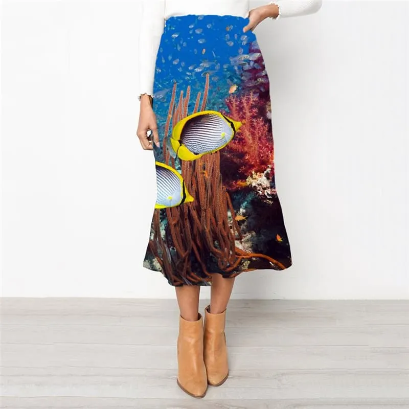 Fish Skirts Women Fishinger School skirt Animal High waist skirts Tropical Rock Frauen