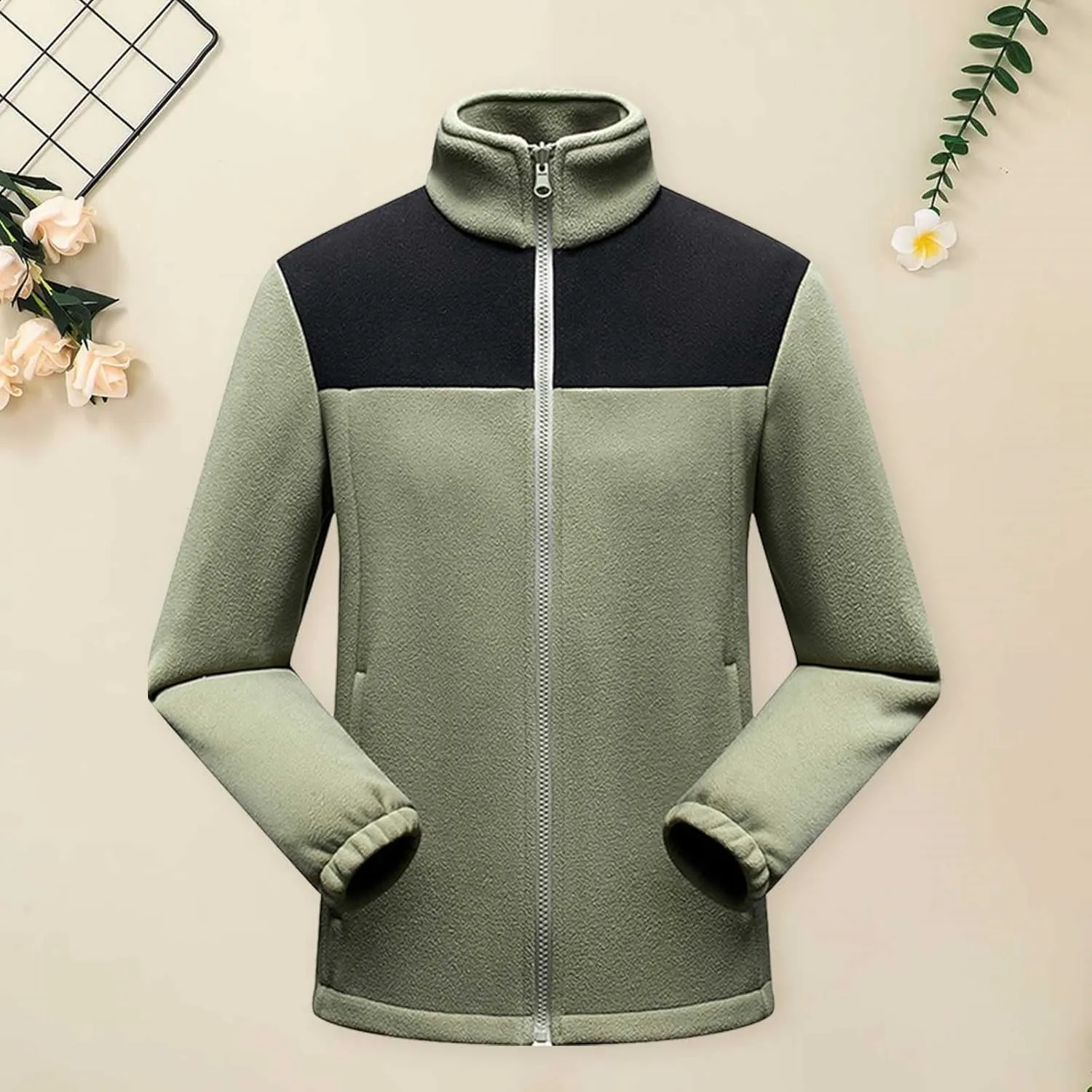 Fleece Jackets for Men Full Zip Lightweight Warm Winter Soft Coats Fashion Color Block Outdoor Hiking Jackets
