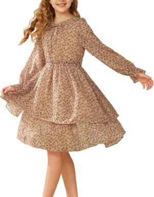 GRACE KARIN Girls Fall Long Sleeve Dress Formal Party Holiday Smocked Waist Midi Dresses 5-12Years