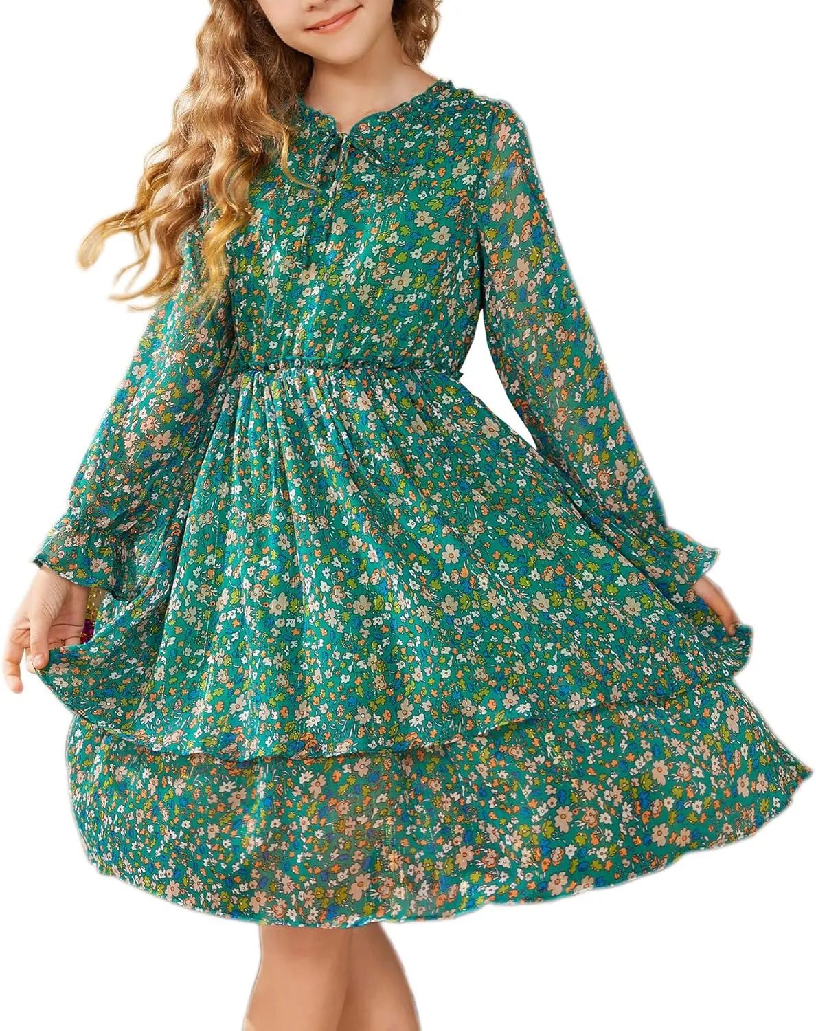 GRACE KARIN Girls Fall Long Sleeve Dress Formal Party Holiday Smocked Waist Midi Dresses 5-12Years
