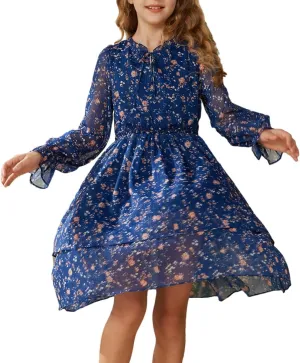 GRACE KARIN Girls Fall Long Sleeve Dress Formal Party Holiday Smocked Waist Midi Dresses 5-12Years