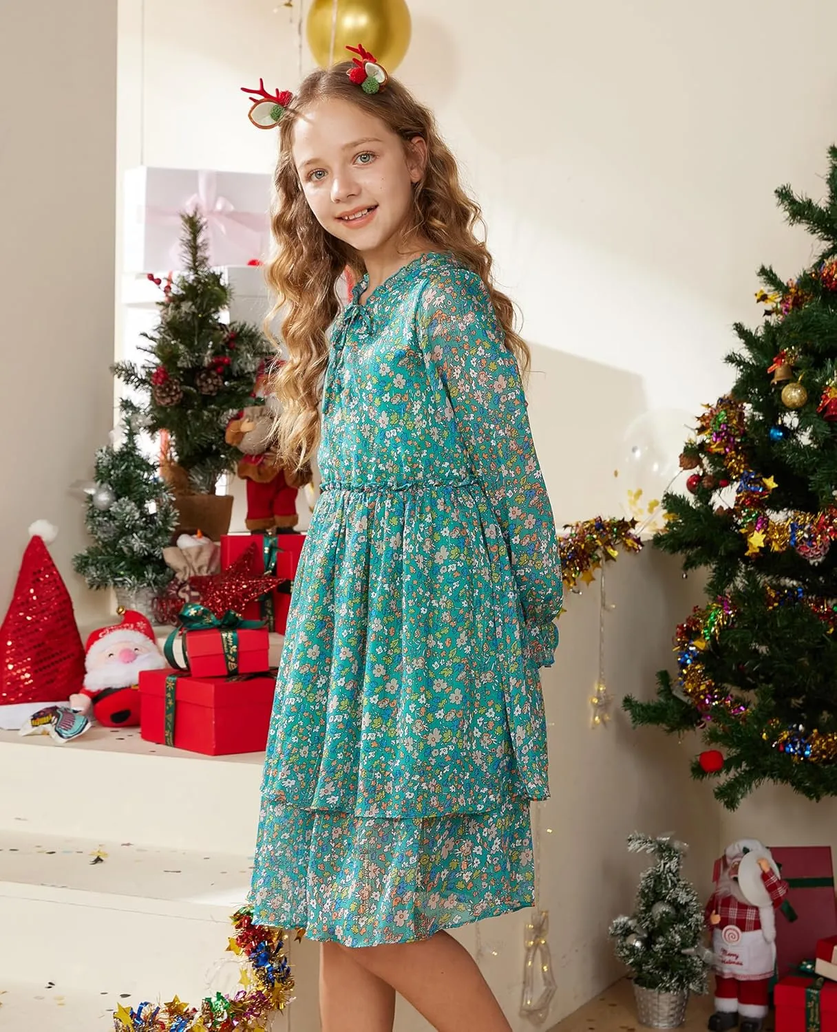 GRACE KARIN Girls Fall Long Sleeve Dress Formal Party Holiday Smocked Waist Midi Dresses 5-12Years