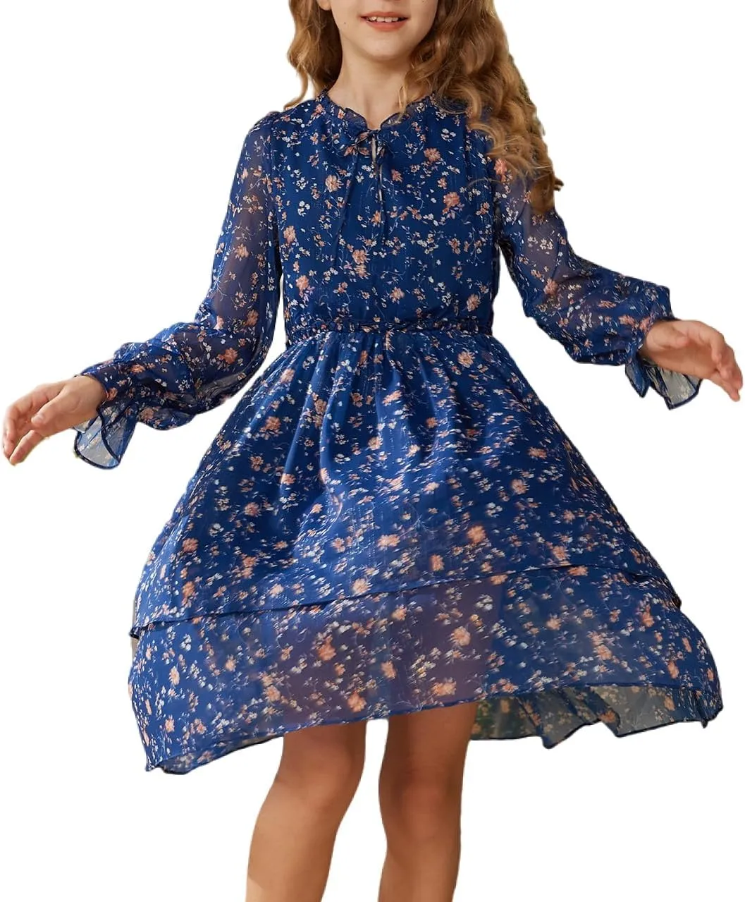 GRACE KARIN Girls Fall Long Sleeve Dress Formal Party Holiday Smocked Waist Midi Dresses 5-12Years