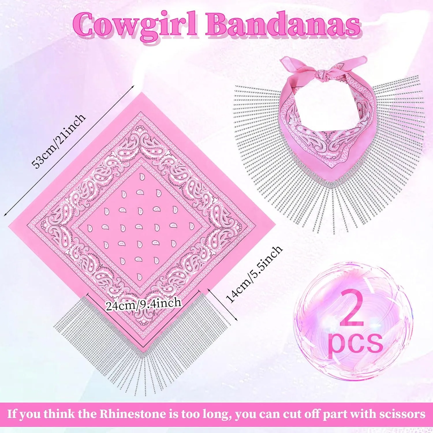 Handepo 2 Pcs Disco Fringed Bandana Last Disco Paisley Bandanas Rhinestone Fringe Bandanas for Women Western Party Favor