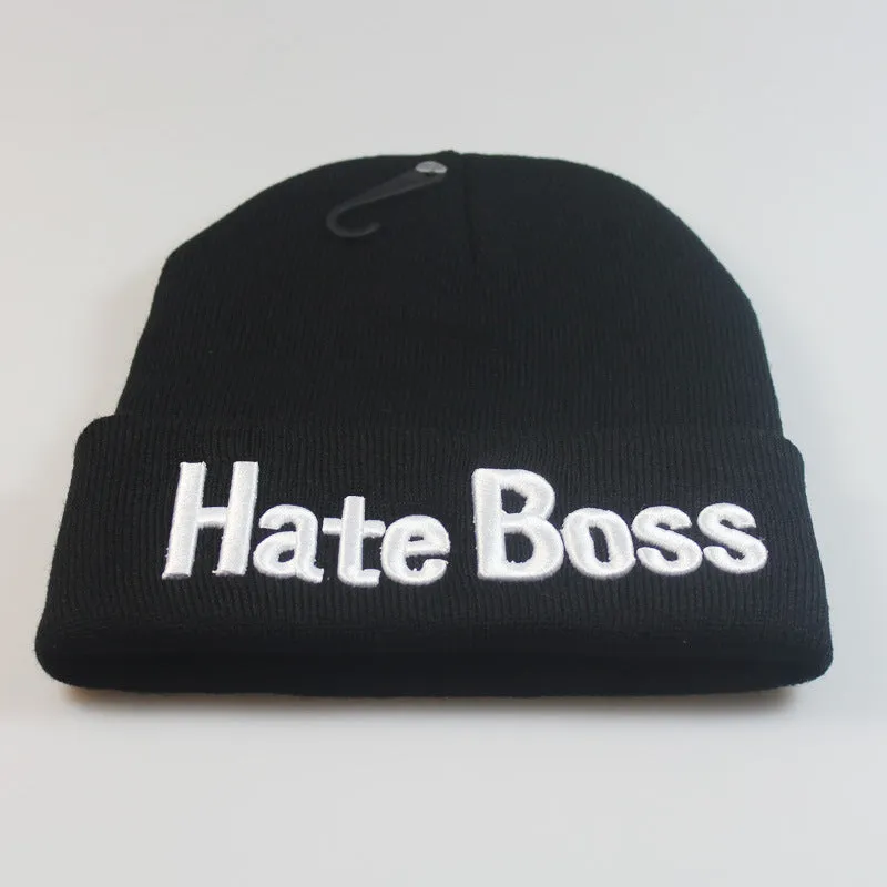 HATE BOSS Embroidery Woolen Beanies