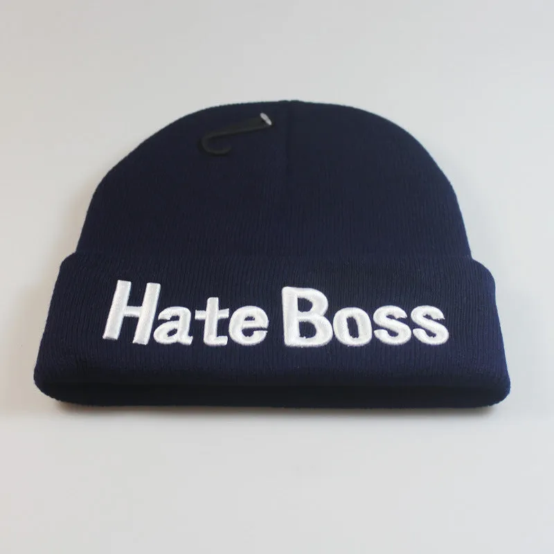 HATE BOSS Embroidery Woolen Beanies