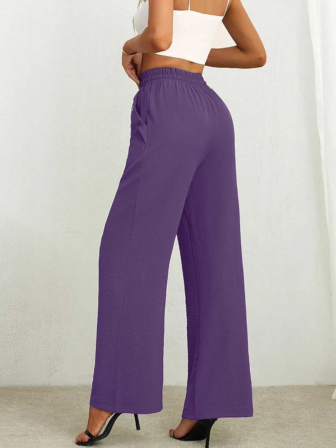 Heymoments Women's Wide Leg Lounge Pants Lightweight High Waisted Adjustable Tie Knot Loose Fit Trousers with Pockets