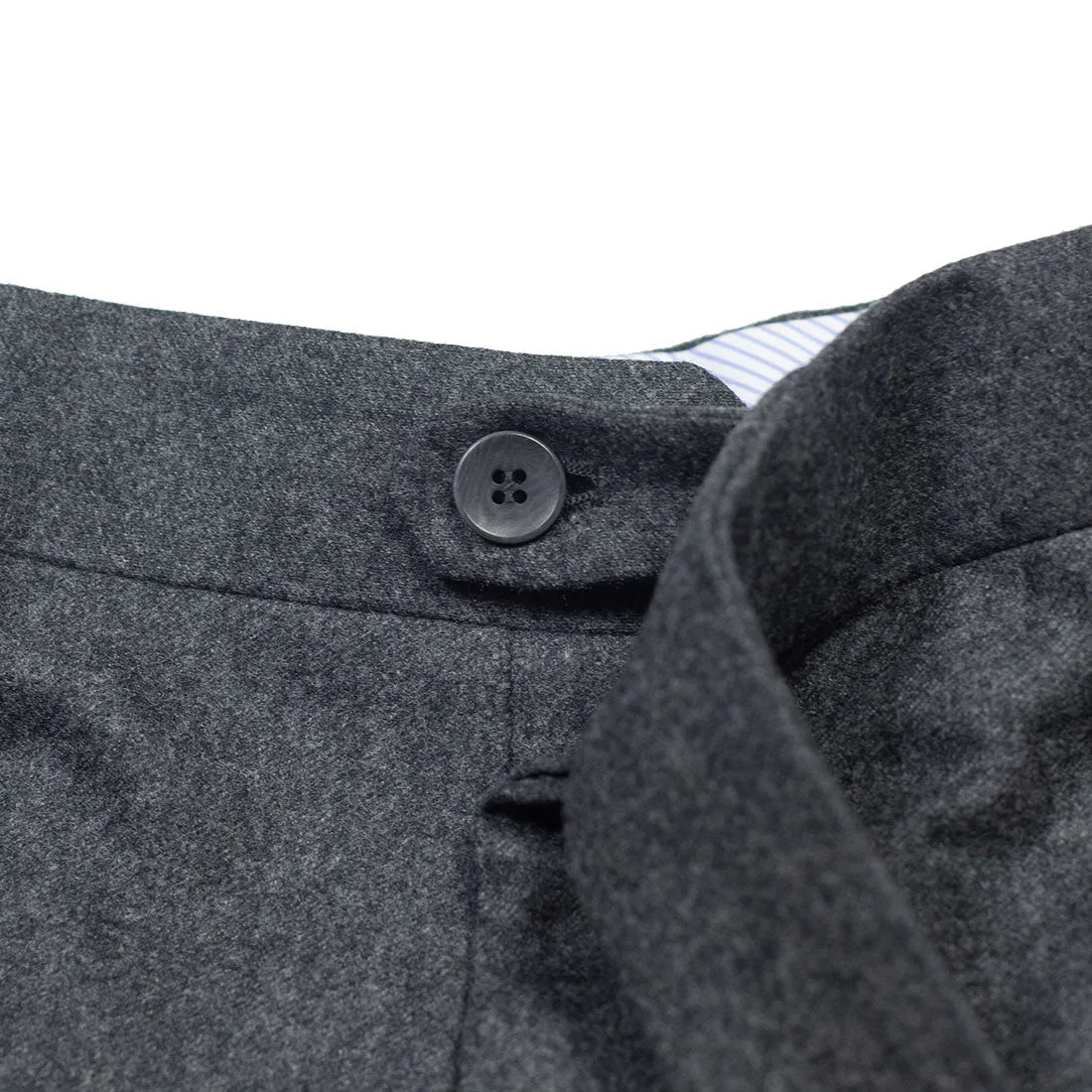 Higher-rise side tab trousers in mid grey wool flannel (restock)
