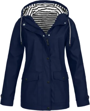 HTHLVMD Rain Jacket Women 2024 Yellowjackets Fall Lightweight Waterproof Windbreaker Outdoor Hooded Trench Coat for Women