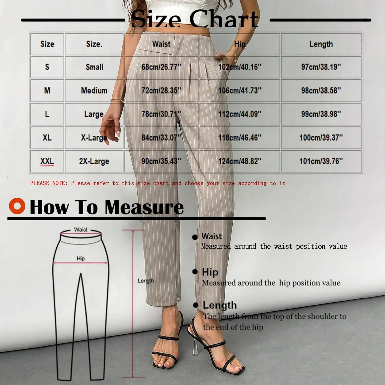 JOAU Women's Striped Print High Waisted Dress Pants Straight Leg Work Business Suit Pants Casual Pleated Office Trousers
