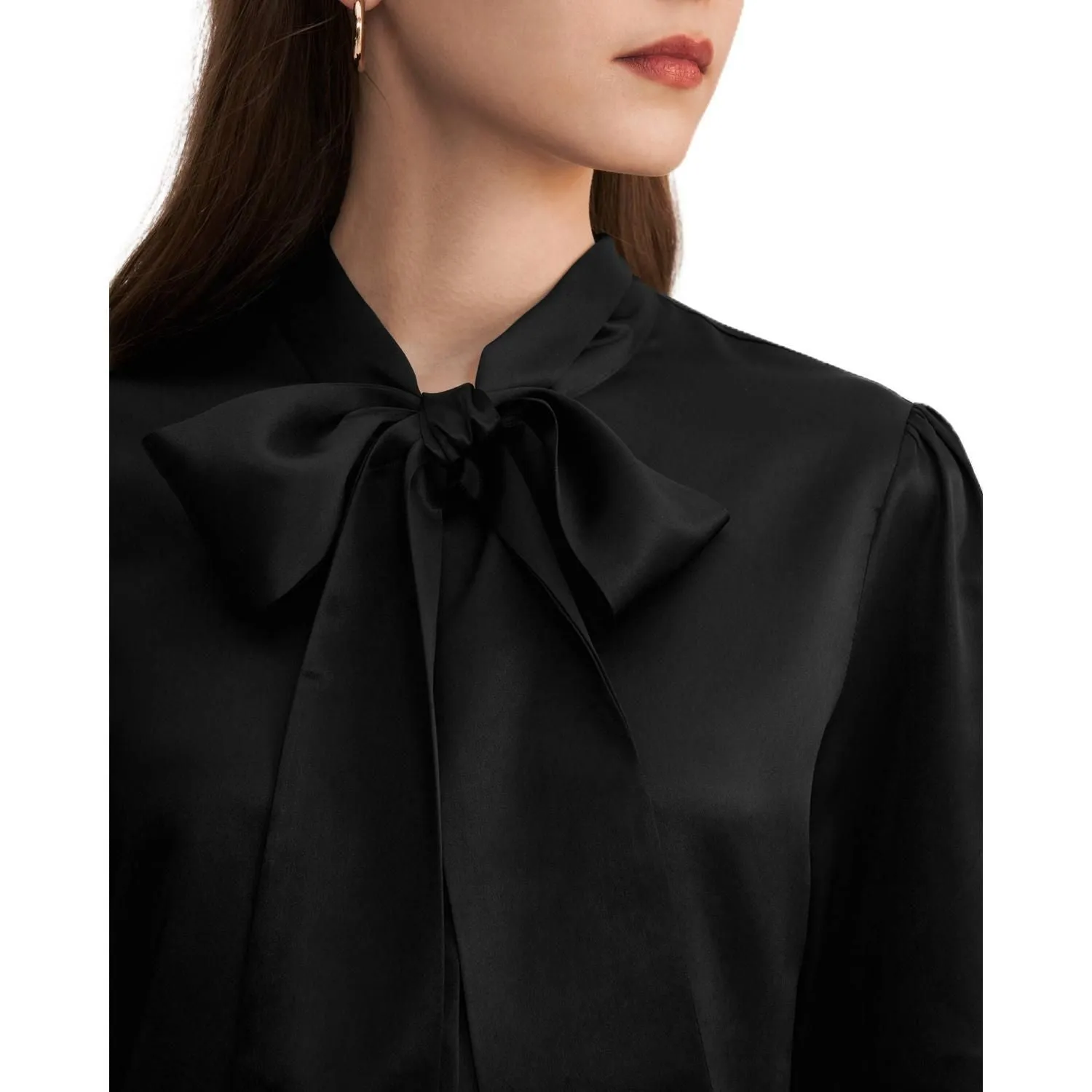 LILYSILK Women's silk blouse with butterfly collar Lilysilk, black