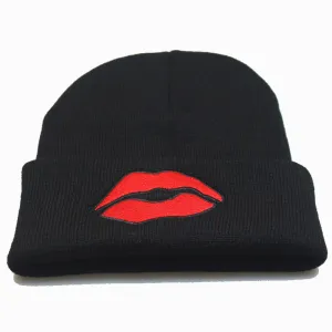 LIPS Embroidery Woolen Beanies