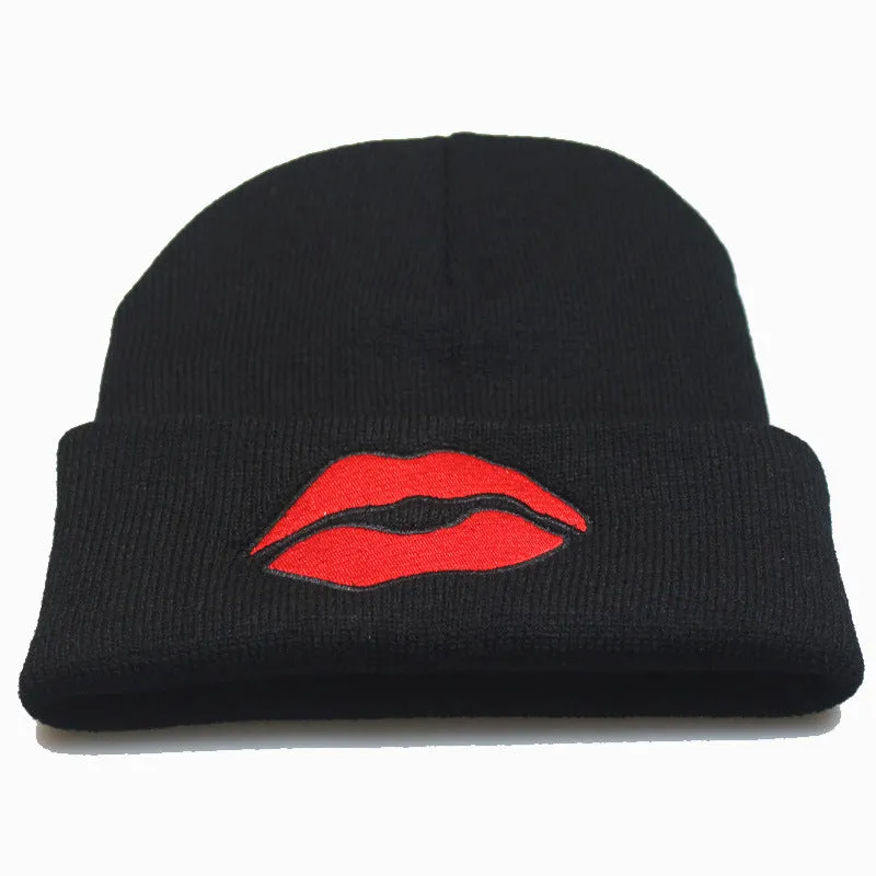 LIPS Embroidery Woolen Beanies